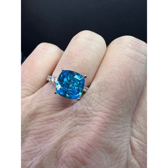 Vintage 14K White Gold Cushion Cut CZ Engagement Ring Size 7 - Picture 8 of 16